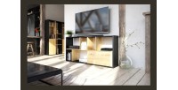 Étagère design JERICHO, 160 cm, 6 niches, design et moderne, coloris noir mat et chêne