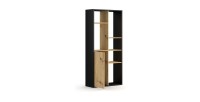 Étagère design JERICHO, 160 cm, 6 niches, design et moderne, coloris noir mat et chêne