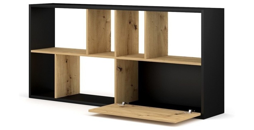 Étagère design JERICHO, 160 cm, 6 niches, design et moderne, coloris noir mat et chêne