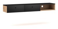Console murale design RULIA, 140 cm, 2 tiroirs et 1 niche. Coloris chêne et noir
