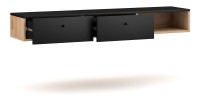 Console murale design RULIA, 140 cm, 2 tiroirs et 1 niche. Coloris chêne et noir