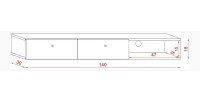 Console murale design RULIA, 140 cm, 2 tiroirs et 1 niche. Coloris chêne et noir
