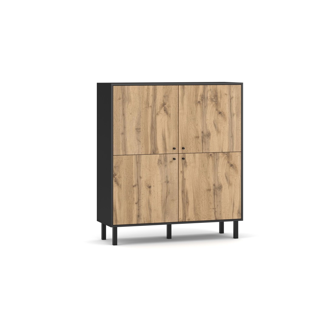 Buffet haut style industrielle SPEBO,  4 portes, coloris noir et chêne