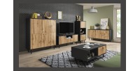 Buffet haut style industrielle SPEBO,  4 portes, coloris noir et chêne