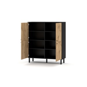 Buffet haut style industrielle SPEBO,  4 portes, coloris noir et chêne