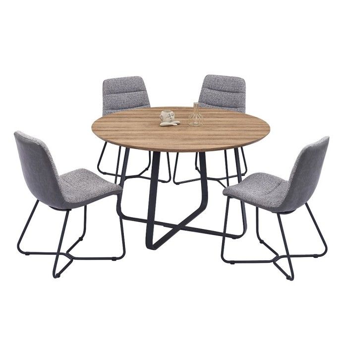 Table à manger ronde NOVES, ø120cm - brun/noir - Style Moderne