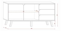 Buffet bas type scandinave collection AOMORI 2 portes et 3 tiroirs, coloris hêtre et blanc mat