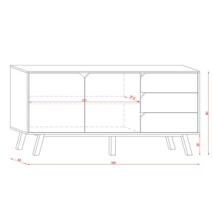 Buffet bas type scandinave collection AOMORI 2 portes et 3 tiroirs, coloris hêtre et blanc mat