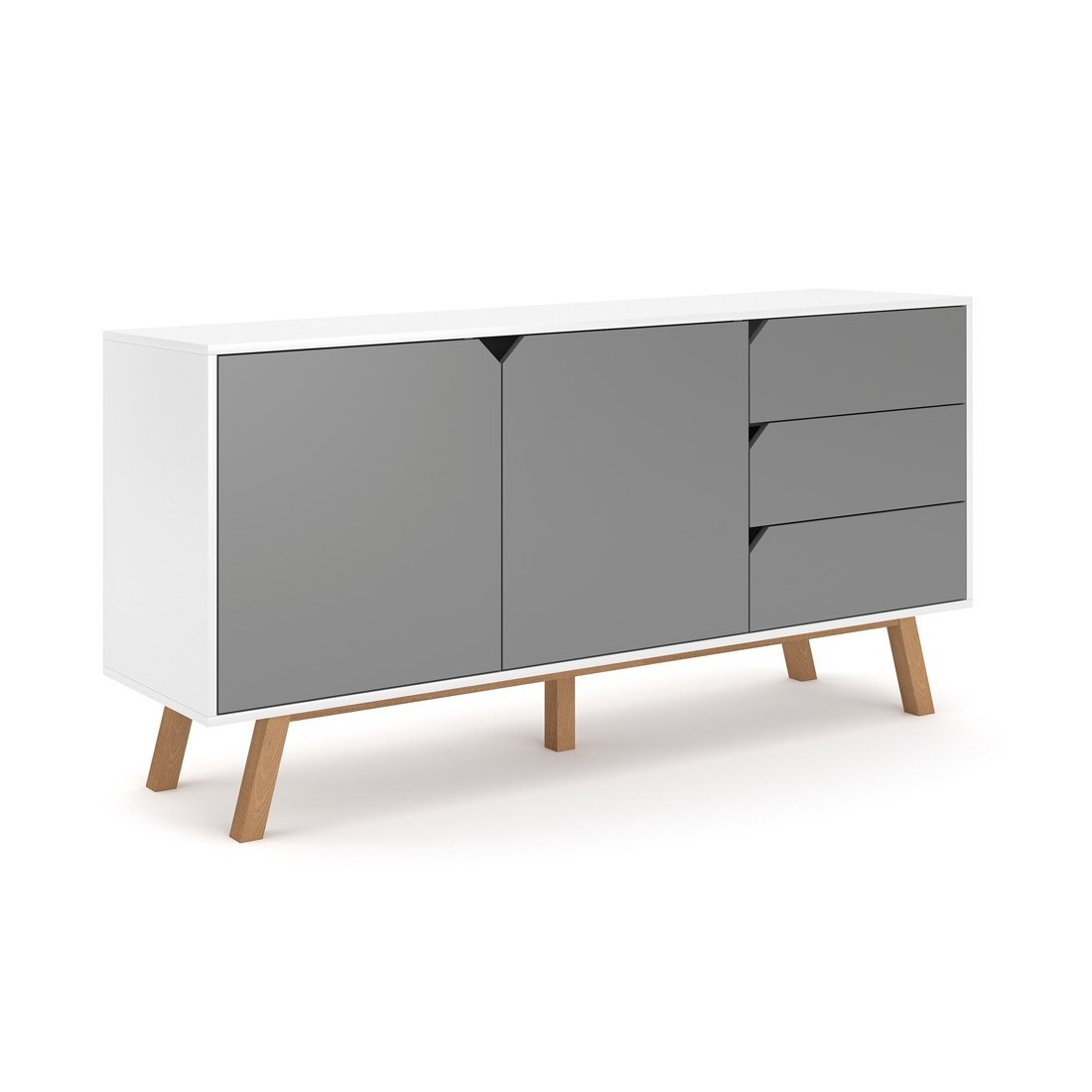 Buffet bas type scandinave collection AOMORI 2 portes et 3 tiroirs, coloris gris et blanc mat