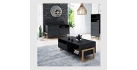 Commode design GEILO, 140 cm, 1 tiroir et 2 portes, coloris noir mat et hêtre
