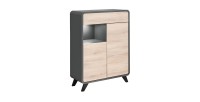 Vaisselier modèle bas avec LED intégrées collection OASIS. Coloris gris anthracite et bois.