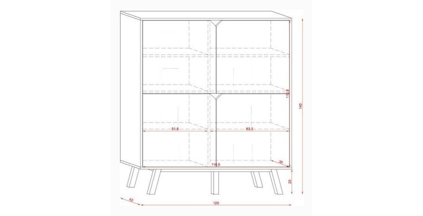 Buffet haut design type scandinave collection AOMORI 4 portes, coloris blanc et gris mat