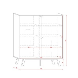 Buffet haut design type scandinave collection AOMORI 4 portes, coloris blanc et gris mat