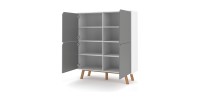 Buffet haut design type scandinave collection AOMORI 4 portes, coloris blanc et gris mat