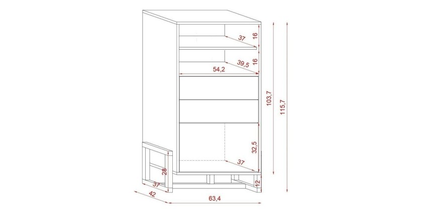 Vaisselier design GEILO 2 tiroirs, 1 porte et 2 niches, coloris noir mat et hêtre