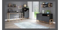 Vaisselier design GEILO 2 tiroirs, 1 porte et 2 niches, coloris noir mat et hêtre