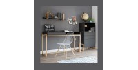 Vaisselier design GEILO 2 tiroirs, 1 porte et 2 niches, coloris noir mat et hêtre