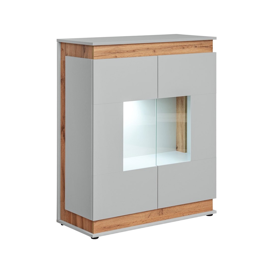 Vaisselier, bibliothèque, vitrine MUNICH modèle bas + LED. Meuble design idéal pour votre salle à manger