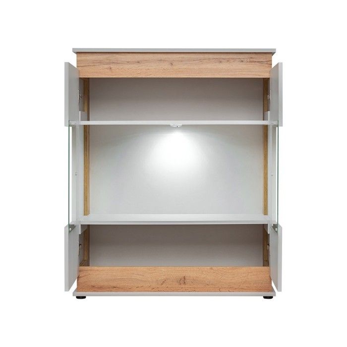 Vaisselier, bibliothèque, vitrine MUNICH modèle bas + LED. Meuble design idéal pour votre salle à manger