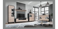 Vitrine haute avec LED collection OASIS. Coloris gris et bois. Meuble design idéal pour votre salle à manger