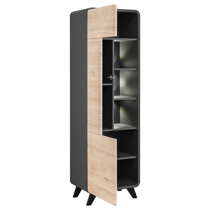 Vitrine haute avec LED collection OASIS. Coloris gris et bois. Meuble design idéal pour votre salle à manger