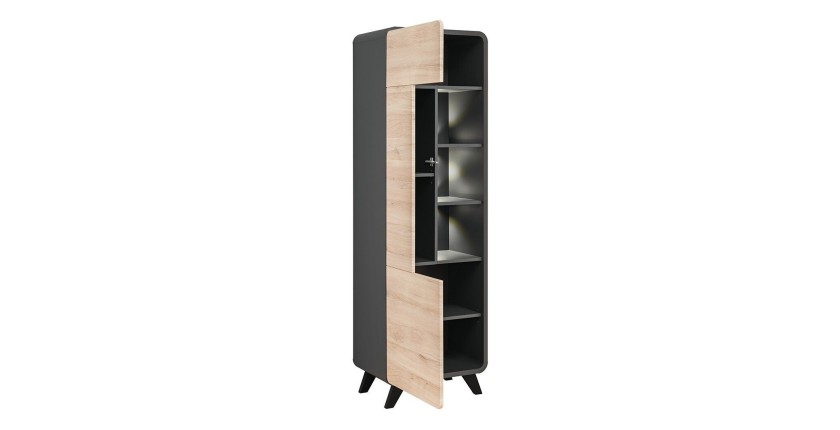Vitrine haute avec LED collection OASIS. Coloris gris et bois. Meuble design idéal pour votre salle à manger