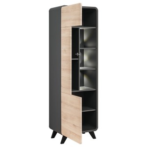 Vitrine haute avec LED collection OASIS. Coloris gris et bois. Meuble design idéal pour votre salle à manger