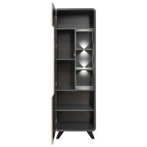 Vitrine haute avec LED collection OASIS. Coloris gris et bois. Meuble design idéal pour votre salle à manger