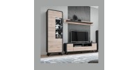 Vitrine haute avec LED collection OASIS. Coloris gris et bois. Meuble design idéal pour votre salle à manger