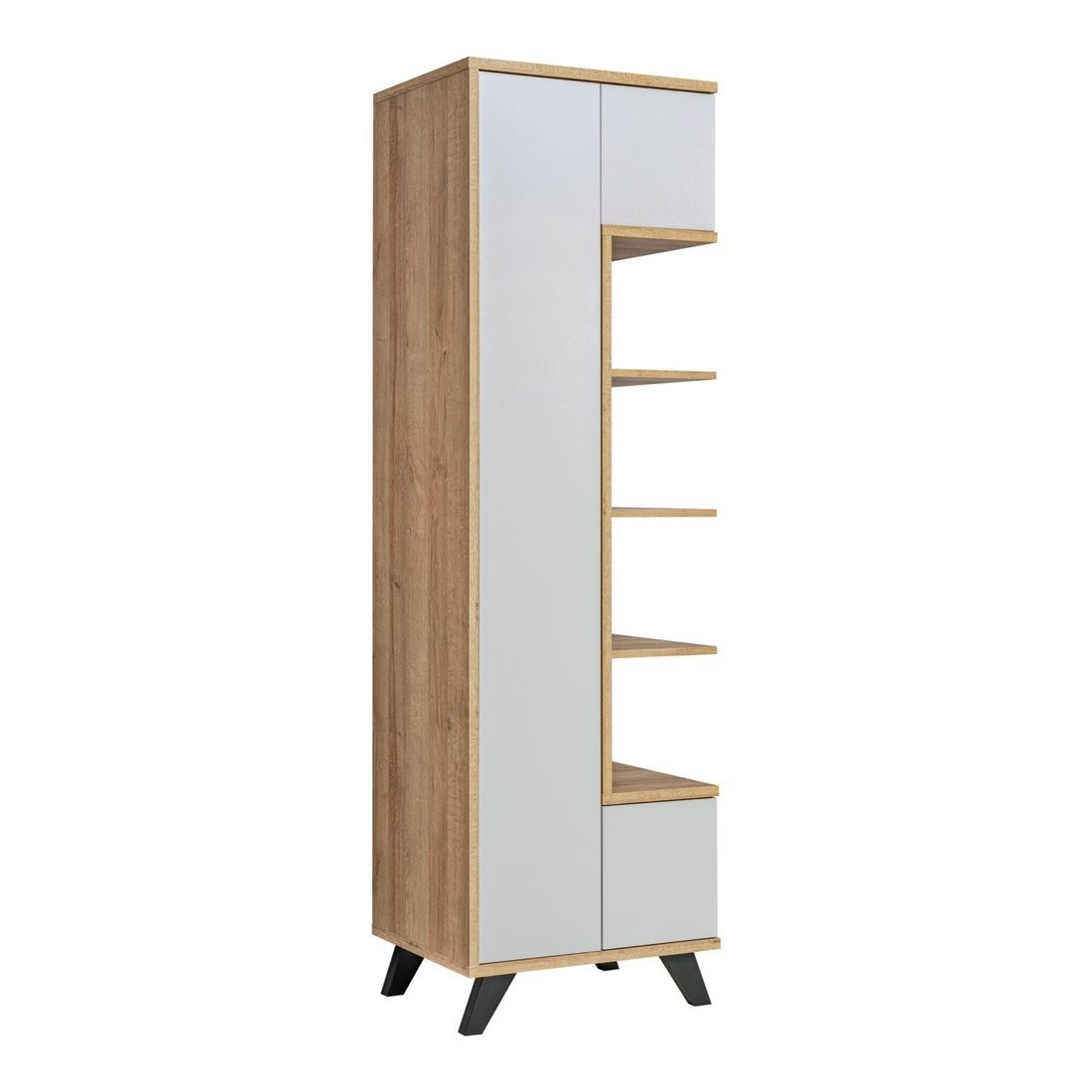 Vitrine haute collection CORDOBA. Coloris gris perle et bois. Meuble design.