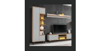 Vitrine haute collection CORDOBA. Coloris gris perle et bois. Meuble design.