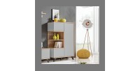 Vitrine basse collection CORDOBA 3 portes avec 2 niches apparentes. Coloris gris et bois. Meuble design