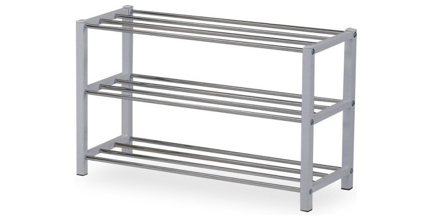 Mueble para zapatos para su entrada SAMMY, metal cromado y metal teñido de blanco.