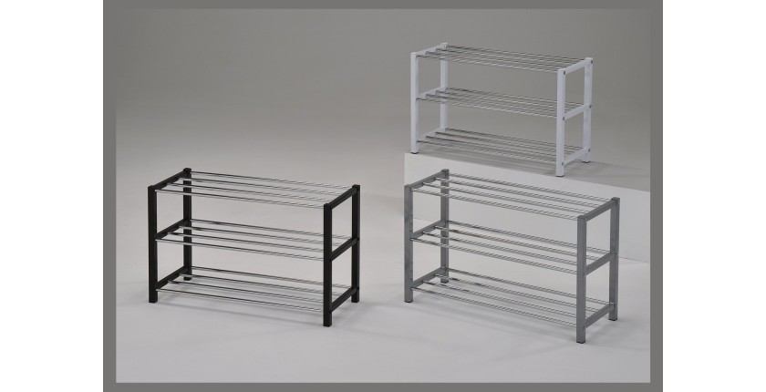 Meuble à chaussures pour votre entrée SAMMY, métal chromé et métal teinté blanc