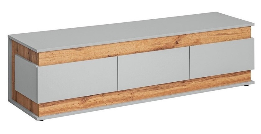 Meuble TV 150 avec 3 tiroirs Collection MUNICH. Coloris gris et bois. Style design.