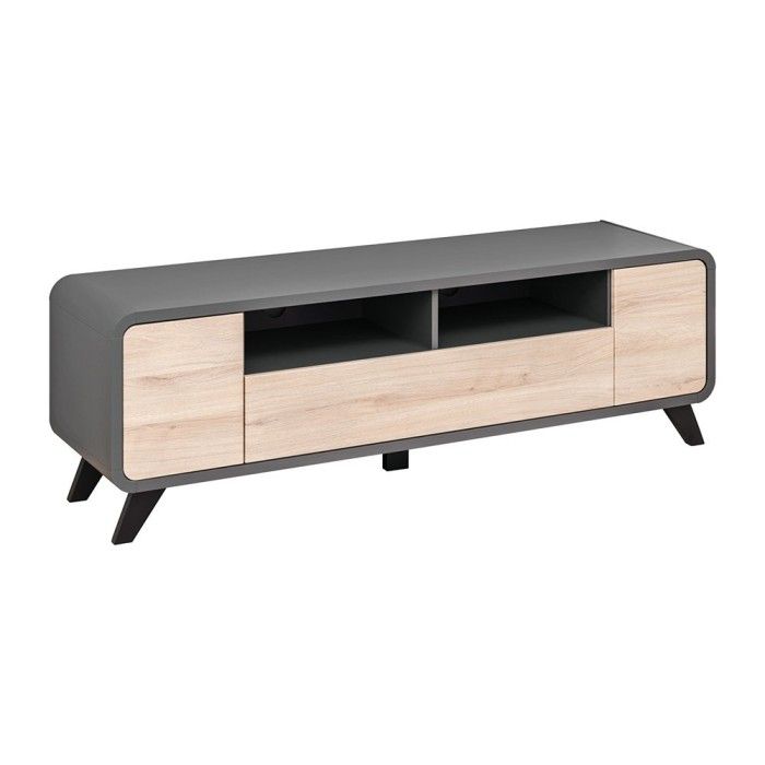 Meuble TV 160 Collection OASIS. Nombreux rangements. Coloris gris anthracite et bois. Style design.