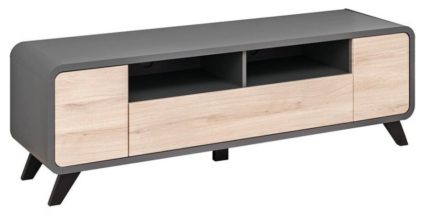 Meuble TV 160 Collection OASIS. Nombreux rangements. Coloris gris anthracite et bois. Style design.