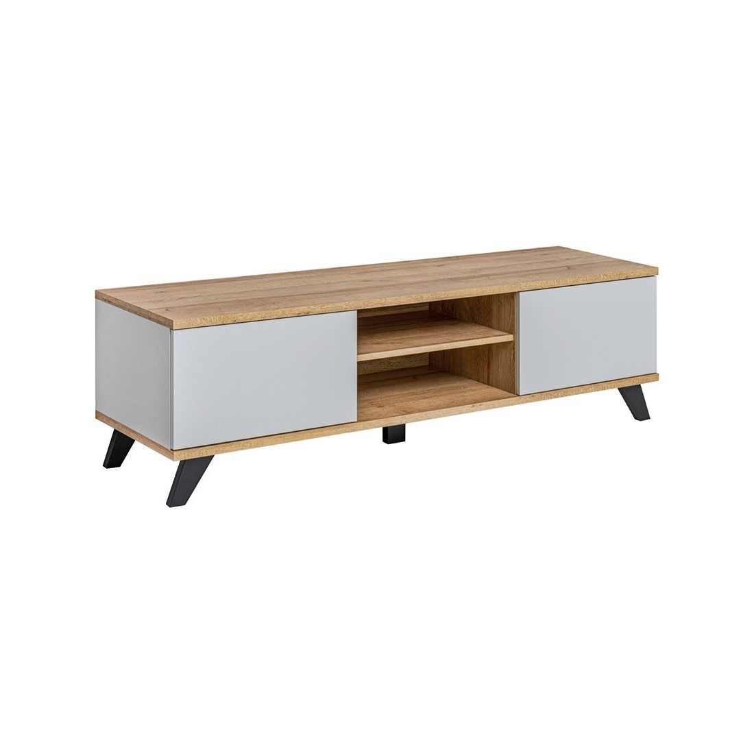 Meuble TV 160 Collection CORDOBA. 2 niches et 2 tiroirs. Coloris chêne et gris. Style design.