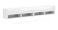 Meuble TV suspendu design CLUJ, 200 cm, 2 portes et 4 niches, coloris blanc et blanc brillant.