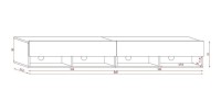 Meuble TV suspendu design CLUJ, 200 cm, 2 portes et 4 niches, coloris blanc et blanc brillant.