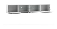 Meuble TV design LEON II XXL, 2 mètres, 2 portes et 4 niches, coloris blanc et blanc brillant