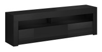 Meuble TV design MEXICO 160 cm, 1 porte et 1 niche, coloris noir mat et noir brillant