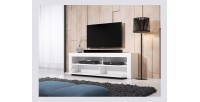 Meuble TV design MEXICO 160 cm, 1 porte et 1 niche, coloris noir mat et noir brillant