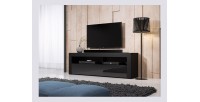 Meuble TV design MEXICO 160 cm, 1 porte et 1 niche, coloris noir mat et noir brillant