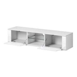 Meuble TV design PARIS-HIT 140 cm, 2 portes et 2 niches, coloris noir mat et noir brillant