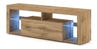 Meuble TV design MONTBLANC 140 cm, 1 porte et 2 niches, coloris chêne Wotan + LED.