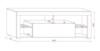Meuble TV design MONTBLANC 140 cm, 1 porte et 2 niches, coloris chêne Wotan + LED.