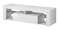 Meuble TV design MONTBLANC 140 cm, 1 porte et 2 niches, coloris blanc mat et blanc brillant