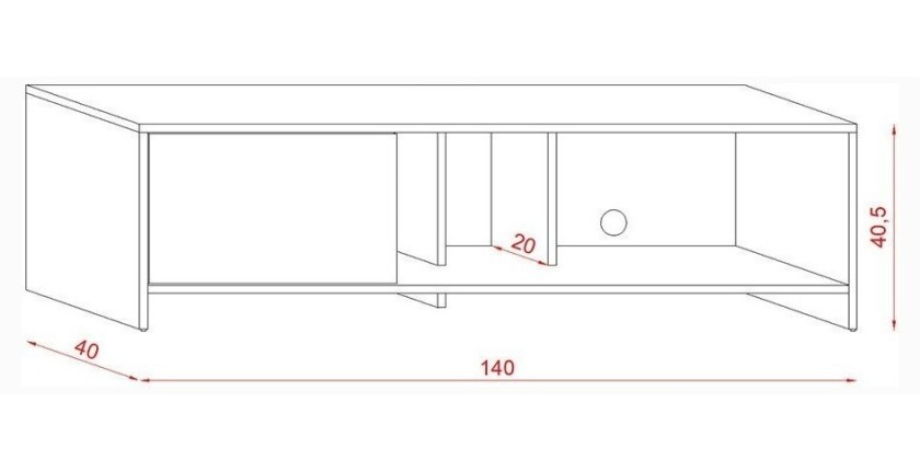 Meuble TV design NARVA 140 cm, 1porte, coloris chêne et blanc