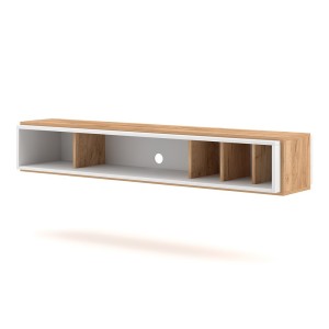 Meuble TV design suspendu DEVA 150 cm coloris chêne et blanc